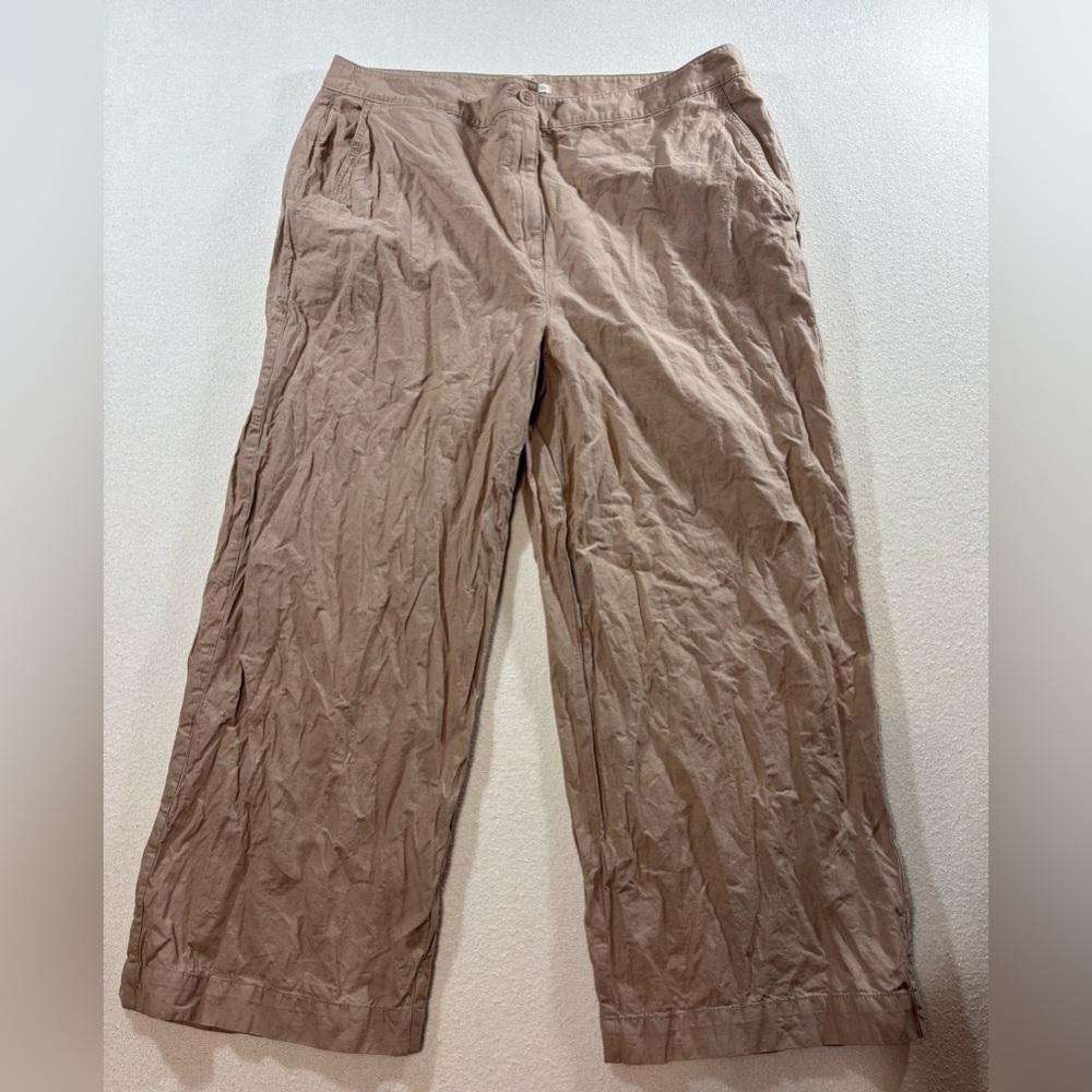 Eileen Fisher Tan Linen Ankle Pants Size 16 Straight Leg Lightweight Natural